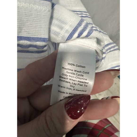 NWT Talbots Women's White Blue Stripe Henley Blouse  100% Cotton XL Casual Relax - Picture 5 of 7